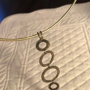 Metal necklace - Dangling hammered gold tone varied sized circles straight down